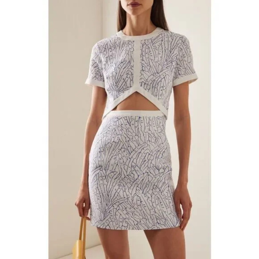 NWT STAUD Perla Linen Mini Dress Blue Palm